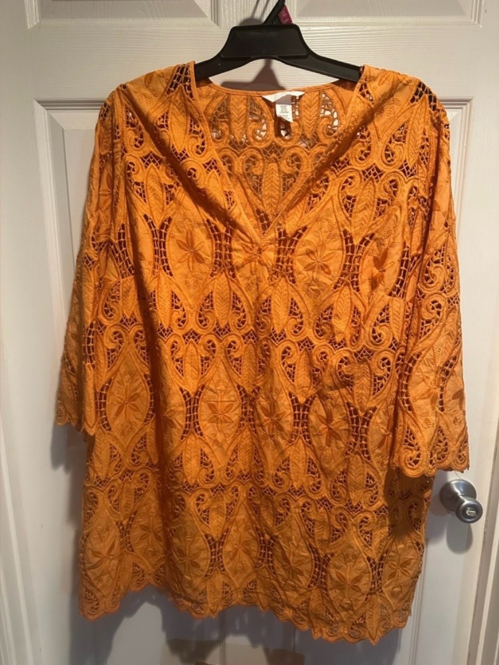 H&M Orange Intricate Lace V-Neck Tunic Dress
